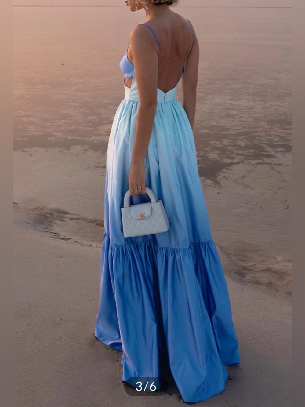 COMMENSE Sz M Backless Cutout Cami Maxi Dress OMBRÉ BLUE LIGHTWEIGHT - Picture 3 of 13